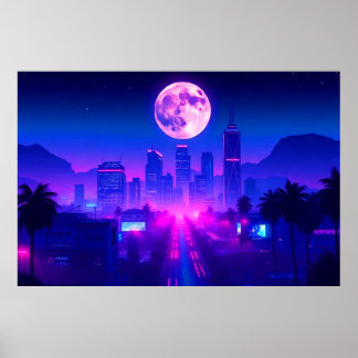 Poster Tapis XL de zone de Synthwave de coucher de soleil