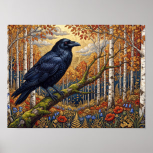 Poster Tapisserie Corbeau Noir & Bouleau Argenté