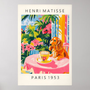 Poster Tapisserie de café teckel style Matisse rose cuisi