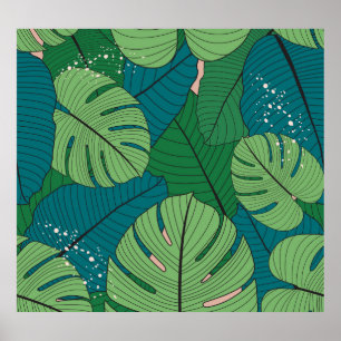 Poster Tapisserie de feuilles tropicales : verdure Vintag