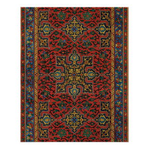 Poster Tapisserie de tapis persan rouge bleu classique