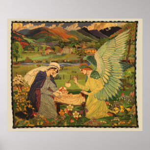 Poster Tapisserie religieuse vintage avec bébé Jésus-Chri
