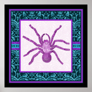 Poster Tarantula - Élégant damas de teinte sarcelle et fu