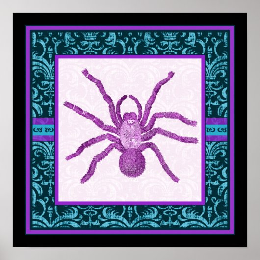 Poster Tarantula - Élégant damas de teinte sarcelle et fu (Devant)