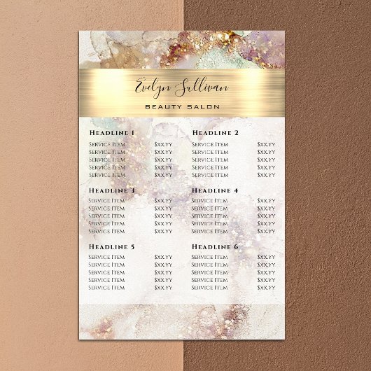 Poster Tarif Aquarelle et Gold Foil