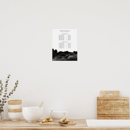 Poster Tarif du service en marbre d'agate noir et or (Cuisine)