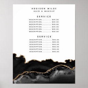 Poster Tarif du service en marbre d'agate noir et or
