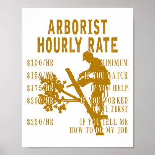 Poster Tarif horaire d'arboriste drôle grimpeur d'arbres
