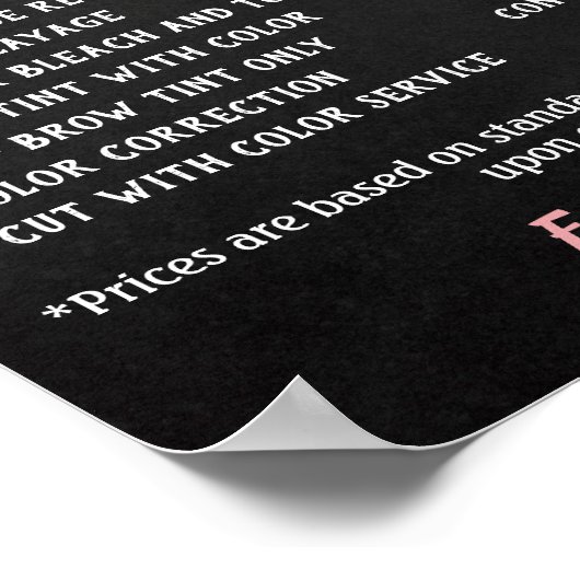 Poster Tarif Salon Rose (Coin)