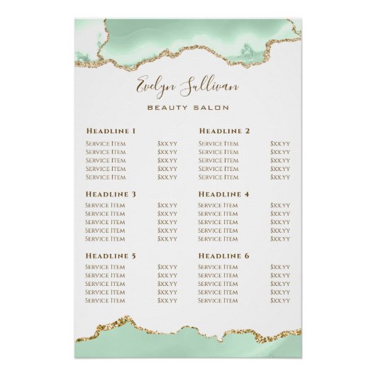 Poster Tarifs de l'Agate Vert de mer Glossy (Devant)