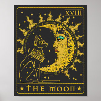 Poster Tarot Card Crescent Moon Cleopatra And Sphynx Cat