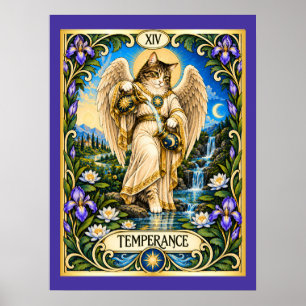 Poster Tarot du Chat de la Tempérance - Harmonie et Équil