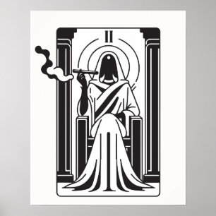 Poster Tarot Grande Prêtresse Fumée de Cannabis Occultism