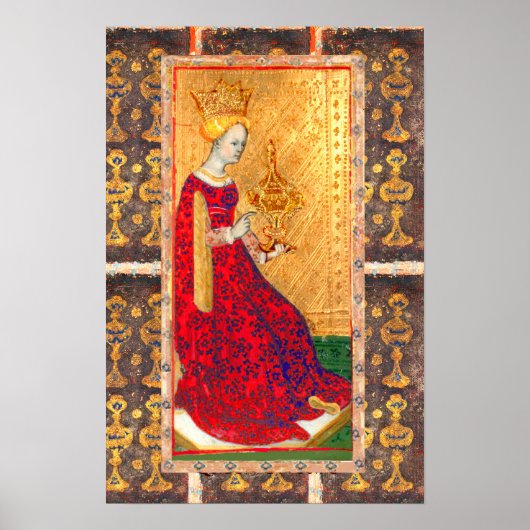 POSTER TAROTES DE RENAISSANCE ANTIQUE / REINE DES TASSE (Devant)