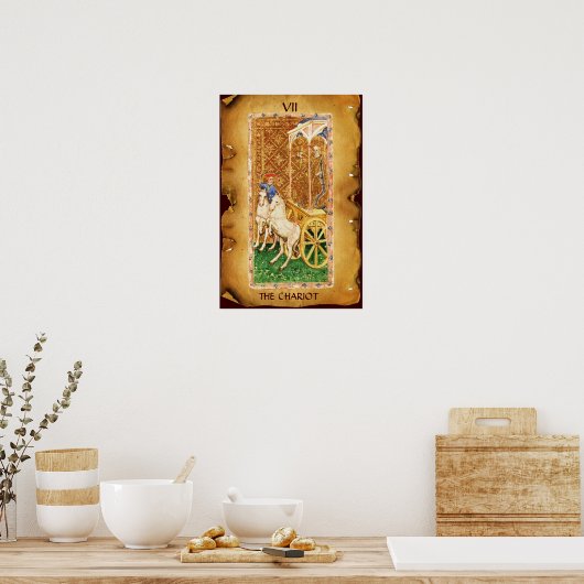 POSTER TAROTS DE RENAISSANCE ANTIQUE 7 / LE CHARIOT (Cuisine)