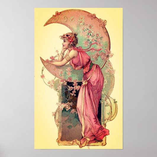 Poster TAROTS / LADY DE LA LUNE AUX FLEURS JaUNE Rose (Devant)