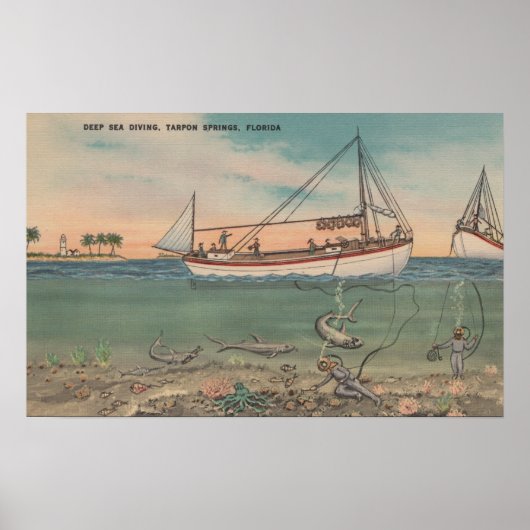 Poster Tarpon Springs, FL - Vue sur le bateau et la mer p (Devant)