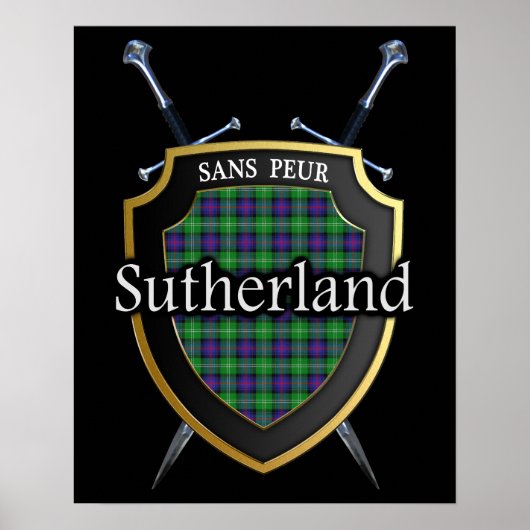 Poster Tartan Clan Sutherland Écossais Bouclier & Épées (Devant)