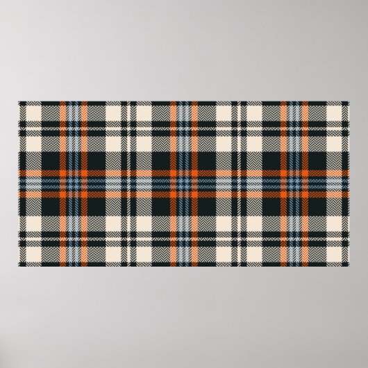 Poster Tartan plaid automne motif en noir, orange, bleu (Devant)