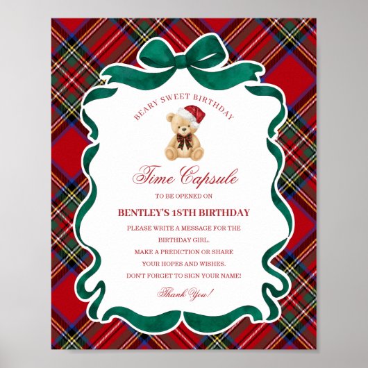 Poster Tartan Plaid Christmas Bear Birthday Time Capsule (Devant)
