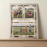Poster Tartan rouge beige et foncé 3 Collage photo Noël<br><div class="desc">Voici notre affiche de collage photo de famille, un mélange frappant de souvenirs chéris et d'élégance intemporelle. L'arrière - plan beige et rouge profond écossais, orné de somptueuses touches dorées, ouvre la voie à vos moments privilégiés. Un couvre-lit beige raffiné berce un collage chaleureux de trois photos de famille, capturant...</div>