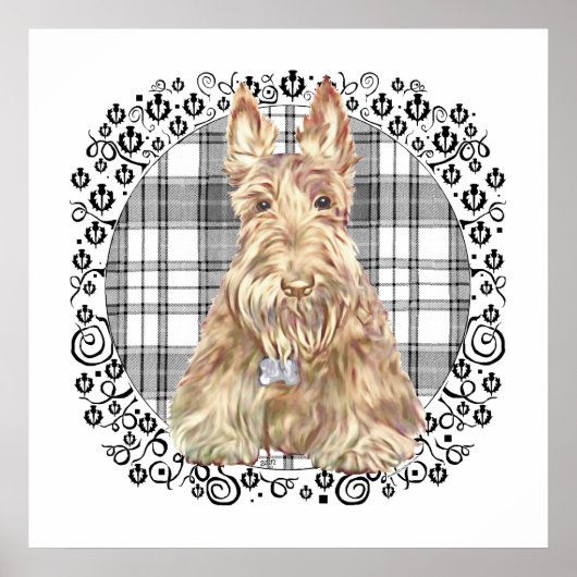 Poster Tartan Scottie Noir & Blanc (Devant)