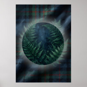 Poster Tartan Vert Foncé de Fougère Art Botanique Écossai