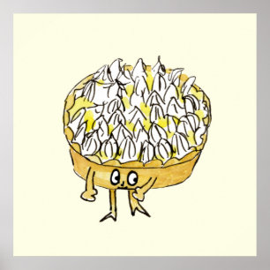 Poster Tarte au citron meringué amusant et joli dessin an