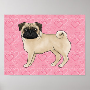 Poster Tartine de Pug Fauve de Dessin Animé Mops Amour Mo