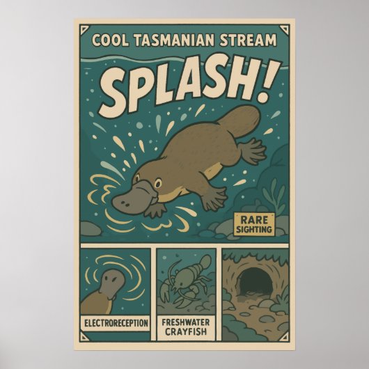 Poster Tasmanian Platypus Splash Retro Art (Devant)