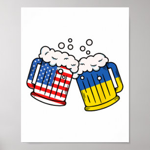 Poster Tasse à bière avec drapeau américain ukrainien Pat