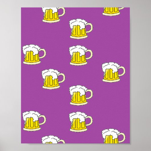Poster Tasse à bière mousseuse sur violet (Devant)