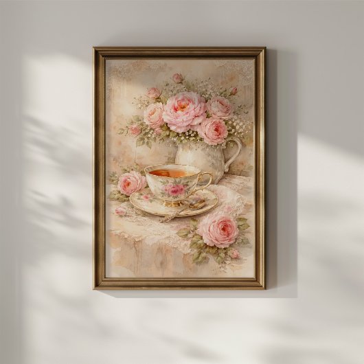 Poster Tasse à thé avec roses