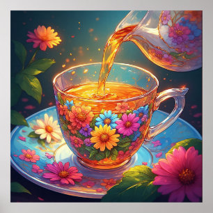 Poster Tasse à thé florale colorée avec infusion d'infusi