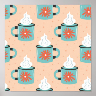 Poster Tasse bleu clair avec motif sans couture à vapeur,