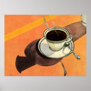 Poster Tasse de café vintage, soucoupe, cuillère, diner r