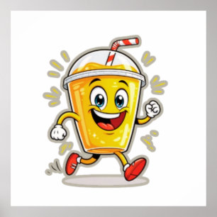 Poster **Tasse de jus de bande dessinée en course – Boiss