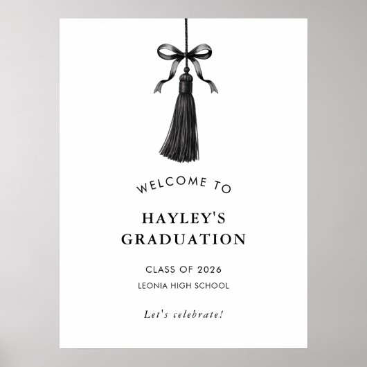 Poster Tassel Black Bow Graduation Party Welcome (Devant)