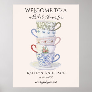 Poster Tasses de thé à l'aquarelle pour mariage moderne h