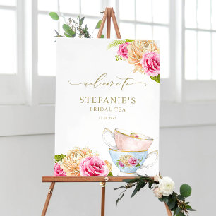 Poster Tasses De Thé Florales Aquarelle Pour Enterrement