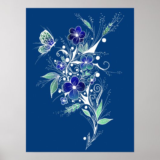 Poster Tatouage à fleurs bleues (Devant)