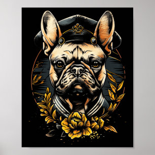 Poster Tatouage Art Français Bulldog Traditionnel marin