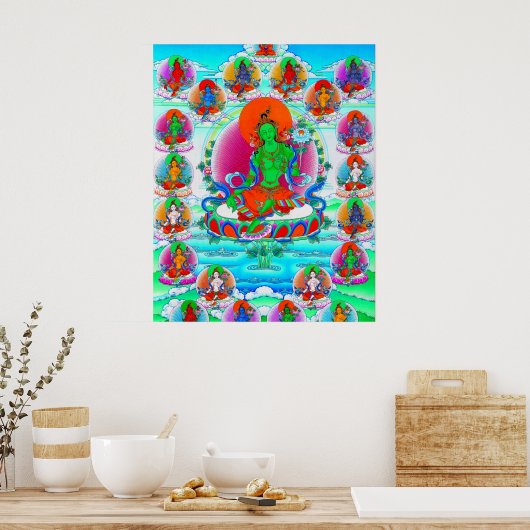 Poster Tatouage cool oriental tibétain thangka vert Tara (Cuisine)