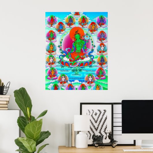 Poster Tatouage cool oriental tibétain thangka vert Tara (Bureau à domicile)
