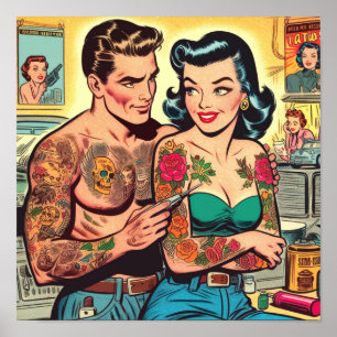 Poster Tatouage Couple Comics Vintages