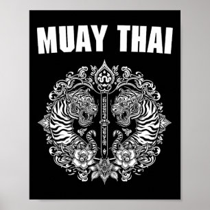 Poster Tatouage d'art Muay Thai Sak Yant Twin Tiger Kickb