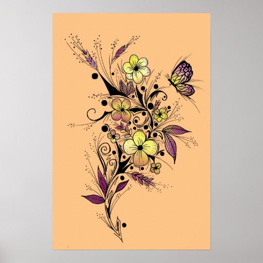 Poster Tatouage de fleur en jaune et violet (Devant)