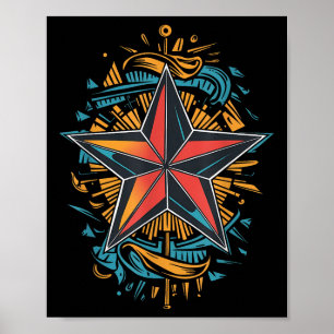 Poster Tatouage étoile nautique symbole marin nautique Co