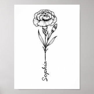 Poster Tatouage Fleur De Naissance Avec Nom