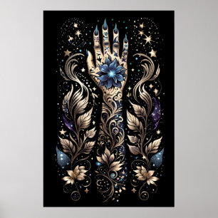 Poster Tatouage Main Noir Et Or
